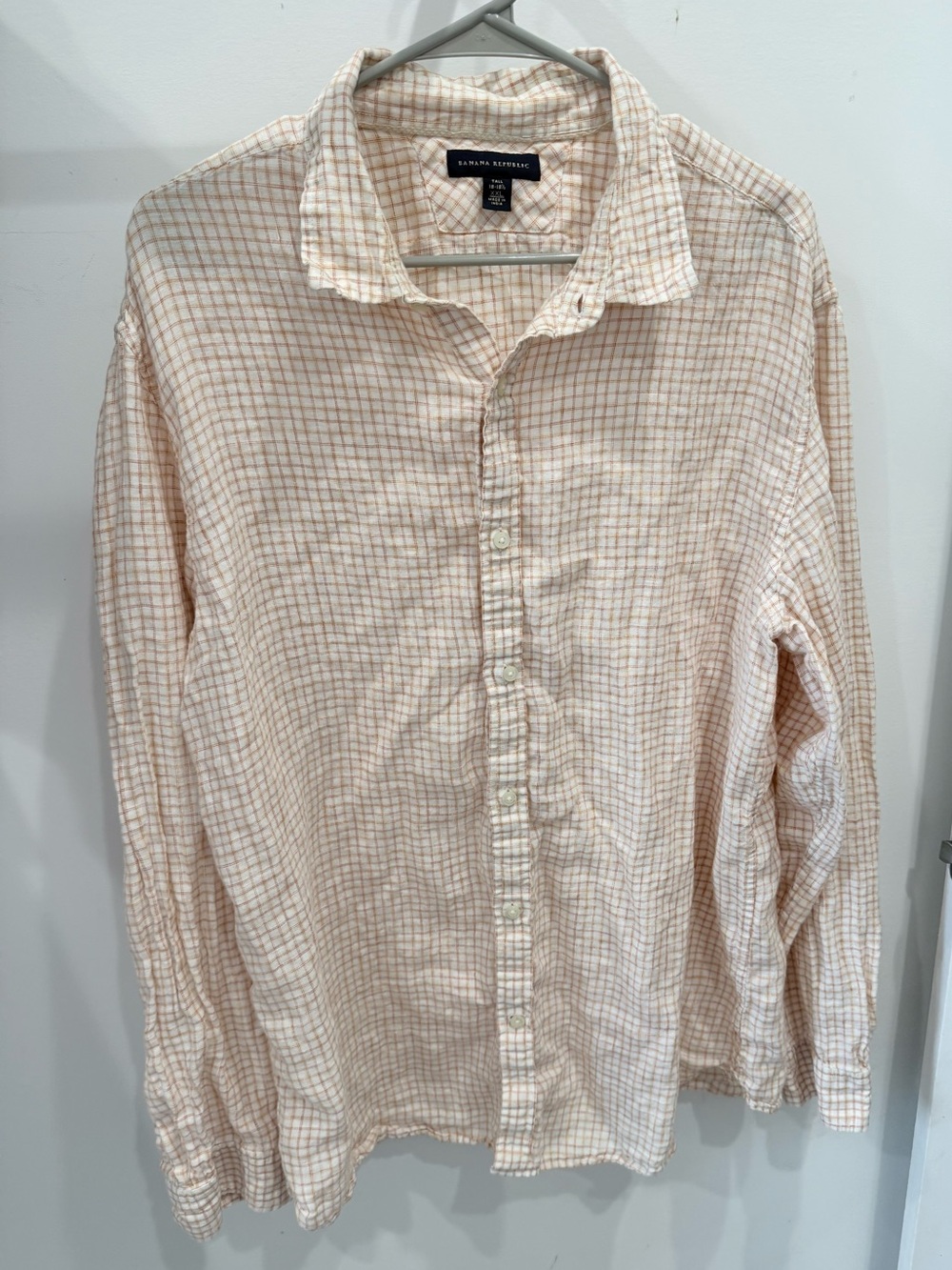 Banana Republic Men's Orange Plaid Button-Down Shirt 100% Linen size xxlt